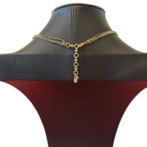 Beautiful Hammered Matte Gold Tone Layered Necklace w/ Rough Cut Pendant. - Picture 5 of 5